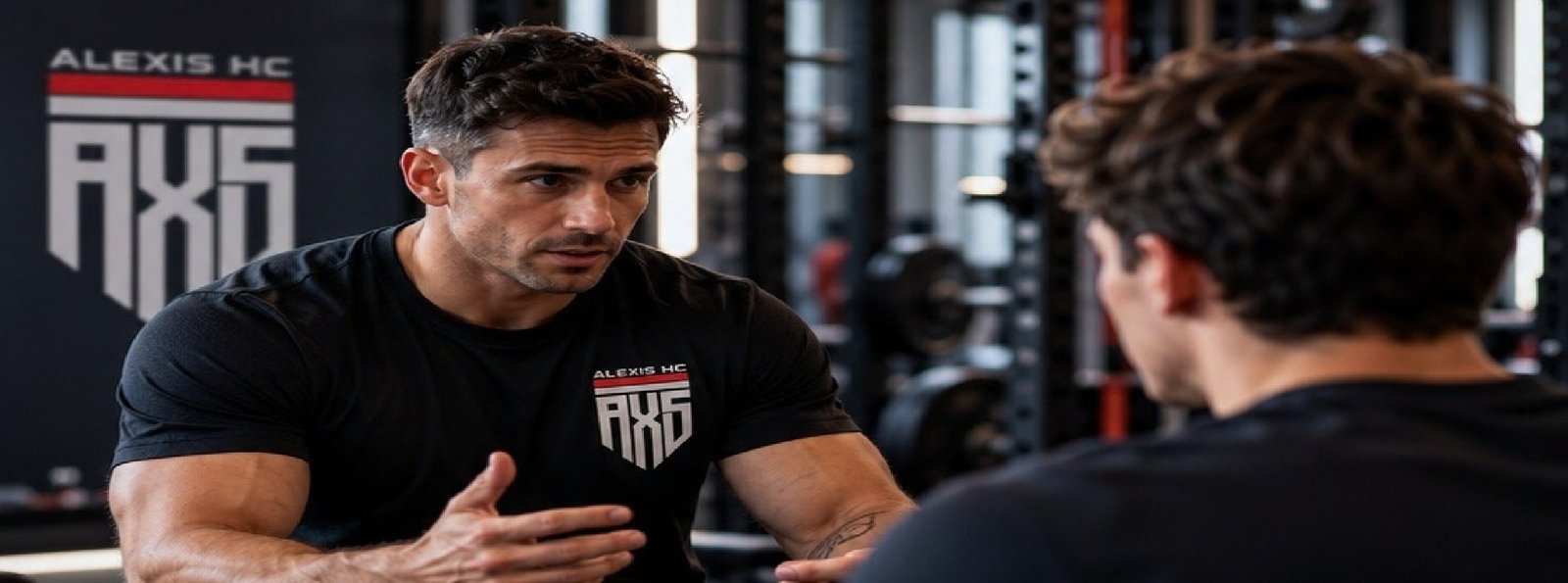 Entrenador de AXS conversando con un cliente en el gimnasio